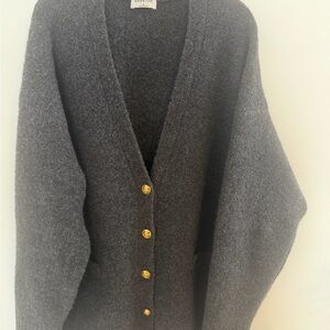 Aritzia Babaton Charcoal Gray V-Neck Button Cardigan with Gold Buttons
